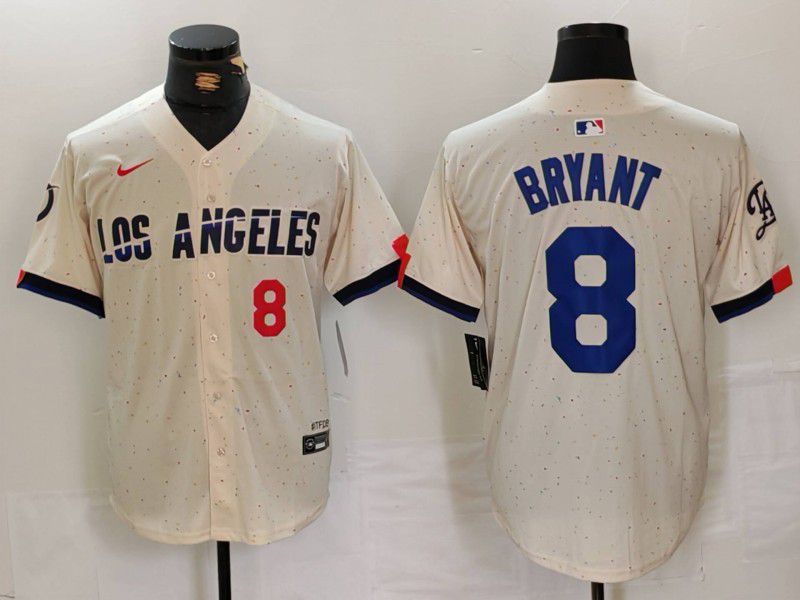 Men Los Angeles Dodgers 8 Bryant Cream Fashion Nike Game MLB Jersey style 3